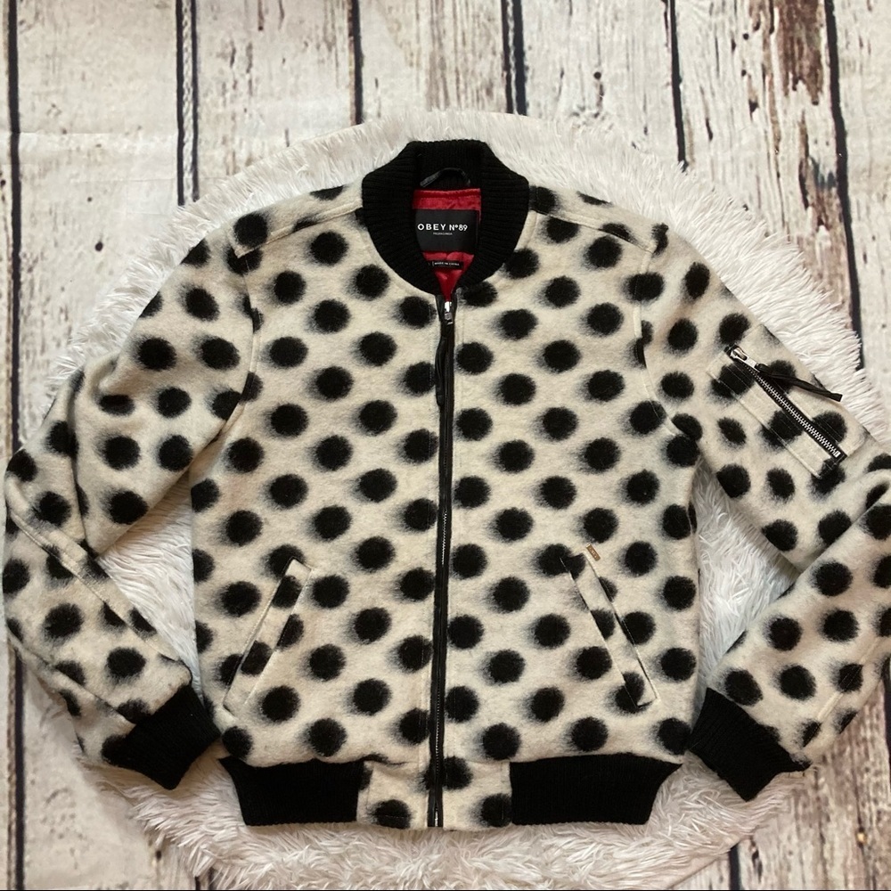 Obey La Ruine Wool Polka Dot Bomber Jacket - Picture 12 of 16